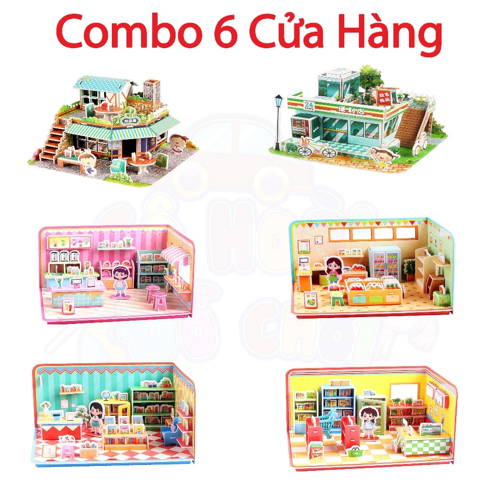 Size to Combo 4, 5, 6 bộ mô hình 3D bìa xốp lắp ráp thông minh, đồ chơi lắp ghép hình 3D nhiều chủ đ