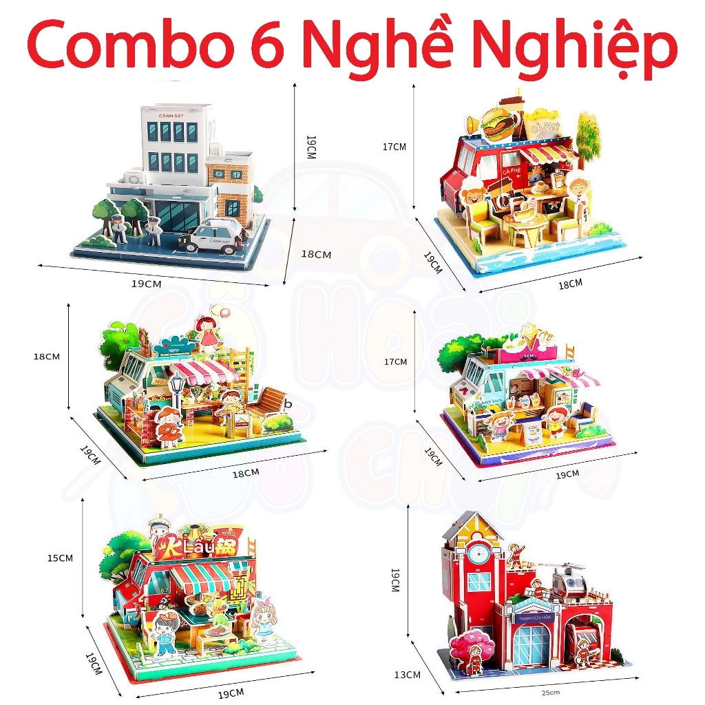 Size to Combo 4, 5, 6 bộ mô hình 3D bìa xốp lắp ráp thông minh, đồ chơi lắp ghép hình 3D nhiều chủ đ