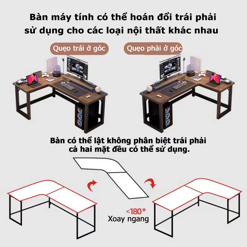 LUX Bàn trò chơi cao cấp, bàn máy tính hình L, có thể tự do chọn vị trí bàn góc, có thể bên trái hoặc bên phải.