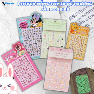 Đồ Chơi Hình Dán Sticker 3D Dán Móng Tay Gấu Dâu, Labubu, Mickey, Gấu Trúc Nghệ Thuật - Đồ Chơi Làm Nail Cho Bé