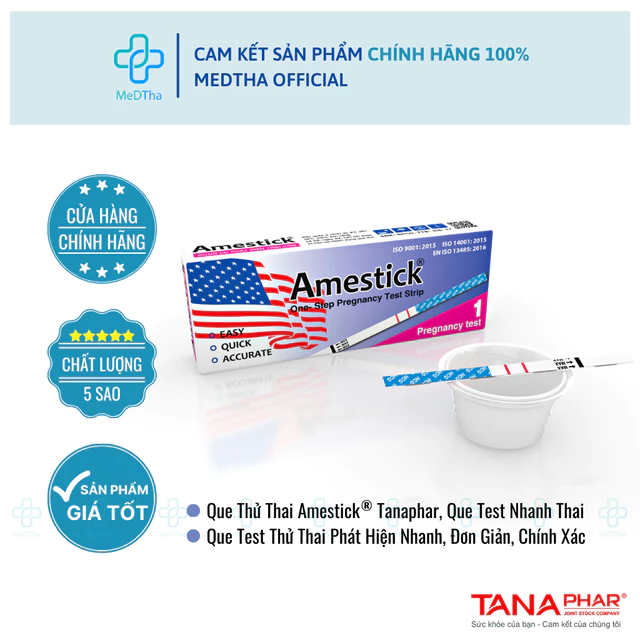 Que Thử Thai Amestick - Test Thử Thai Phát Hiện Nhanh, Đơn Giản, Chính Xác (Hộp 1 Que Thử)