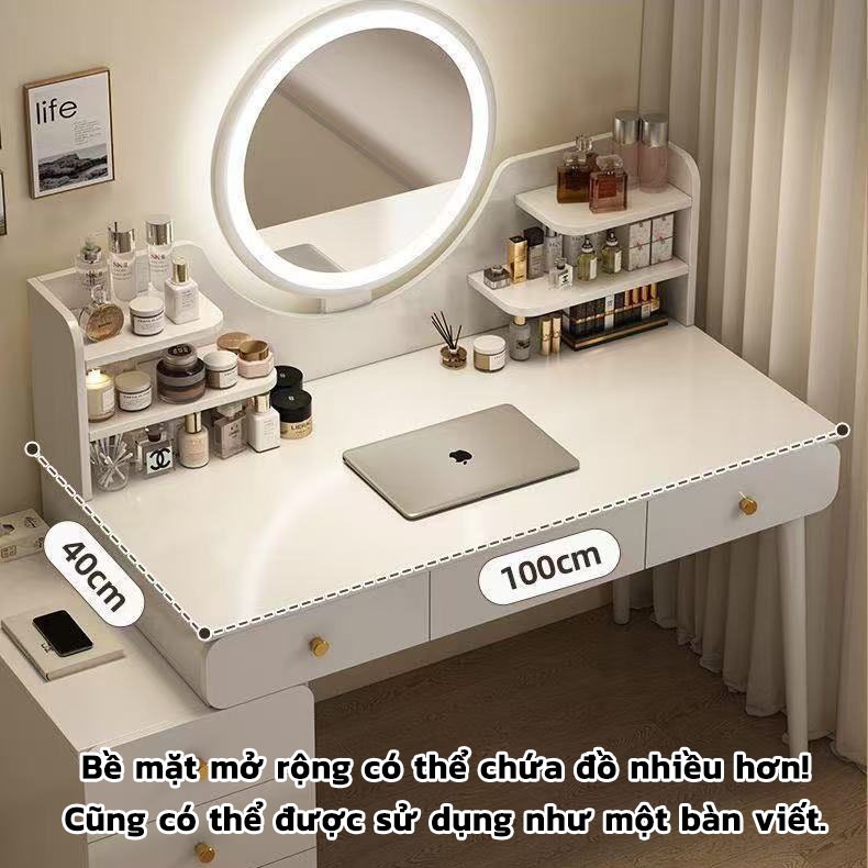 LUX Tủ quần áo phòng ngủ phong cách Bắc Âu với thiết kế sáu ngăn kéo, mặt bàn rộng rãi, gương LED tinh tế,