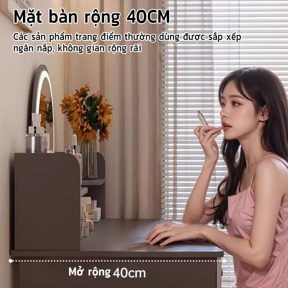 LUX Tủ quần áo phòng ngủ phong cách Bắc Âu với thiết kế sáu ngăn kéo, mặt bàn rộng rãi, gương LED tinh tế,