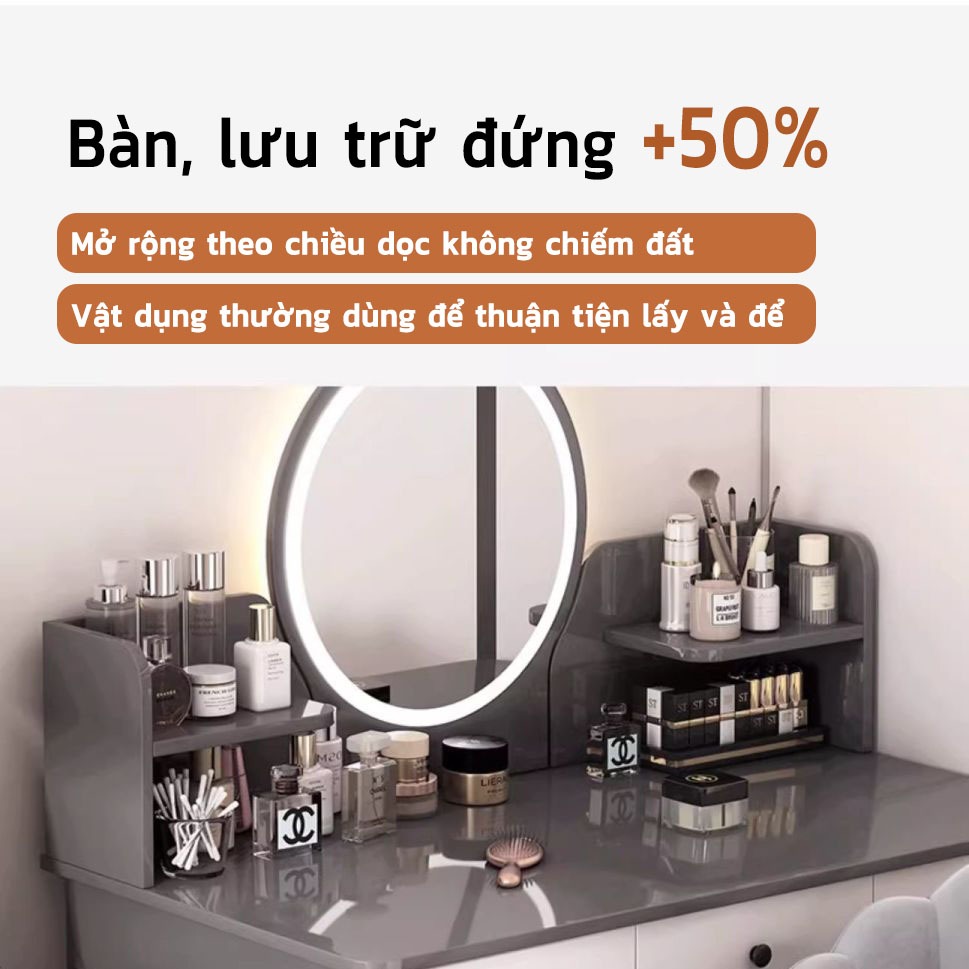 LUX Tủ quần áo phòng ngủ phong cách Bắc Âu với thiết kế sáu ngăn kéo, mặt bàn rộng rãi, gương LED tinh tế,
