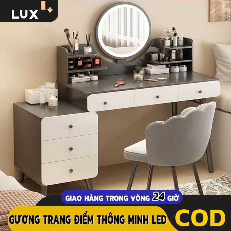 LUX Tủ quần áo phòng ngủ phong cách Bắc Âu với thiết kế sáu ngăn kéo, mặt bàn rộng rãi, gương LED tinh tế,