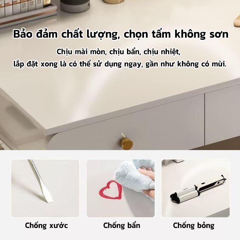 LUX Tủ quần áo phòng ngủ phong cách Bắc Âu với thiết kế sáu ngăn kéo, mặt bàn rộng rãi, gương LED tinh tế,