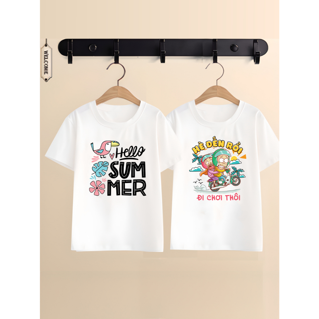 Áo nhóm, áo thun team nhóm gia đình, đồng phục gia đình HELLO SUMMER áo du lịch hè vải cotton mềm mịn nhiều mẫu TA0104