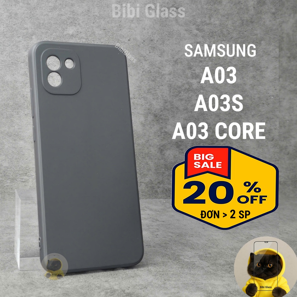 Ốp lưng Samsung A03, A03S, A03 Core cạnh vuông bảo vệ cam nhựa dẻo bảo vệ cam bibi glass