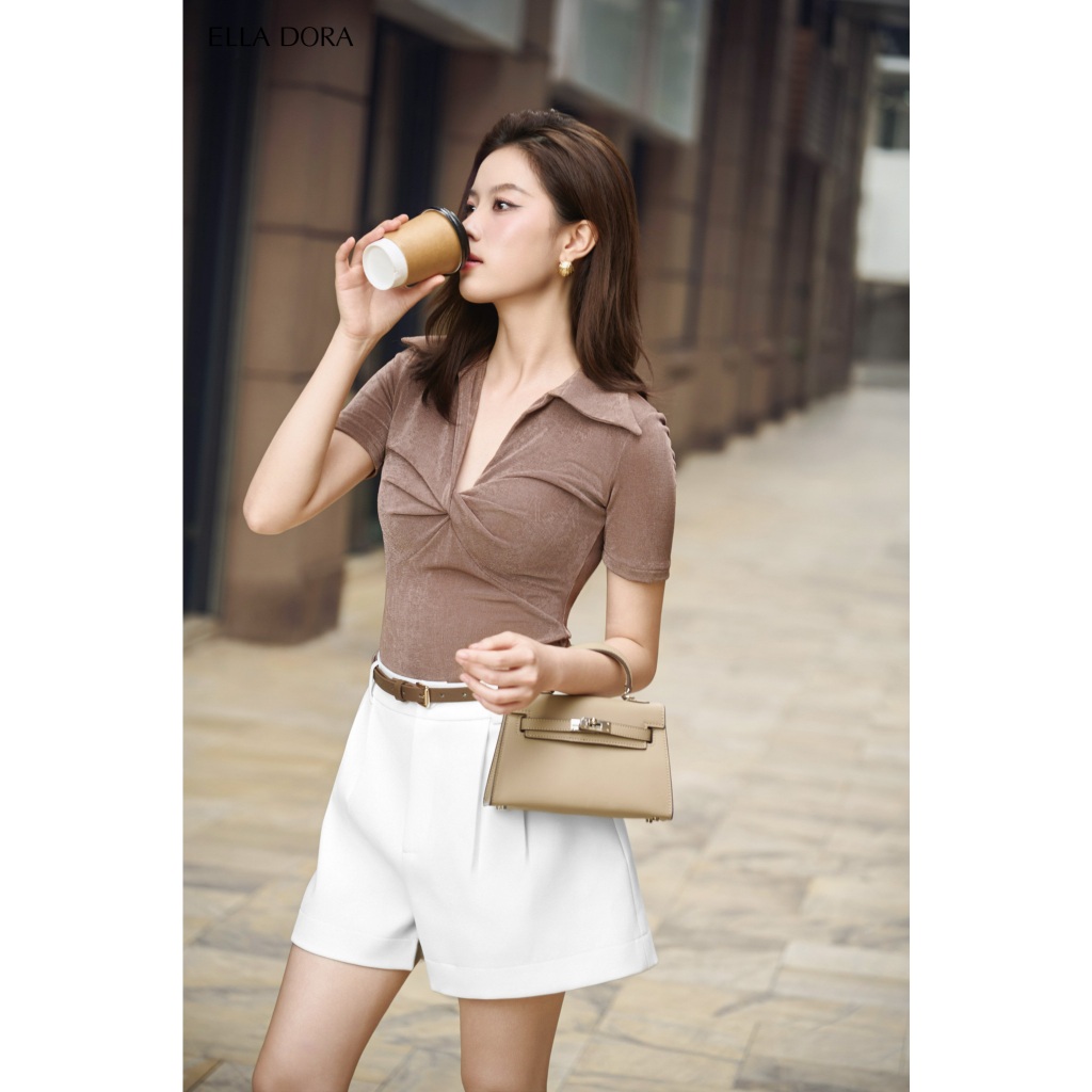 Quần short nữ ELLA DORA cạp cao dáng phồng form chuẩn thiết kế thanh lịch 2 màu ĐEN/TRẮNG [QS02]