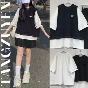 Set áo gile SA009 rách mix áo phông tay lỡ Trắng form rộng unisex phong cách ulzzang