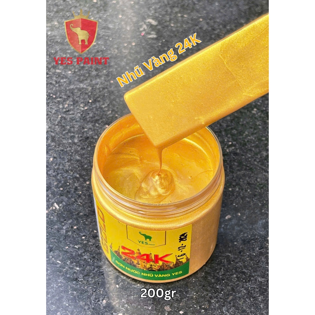 {Lon 200gram} Sơn Nhũ Vàng Hệ Nước 24K Yes Paint ( Sơn, Vẽ Trang Trí Nghệ Thuật...) Không độc hại