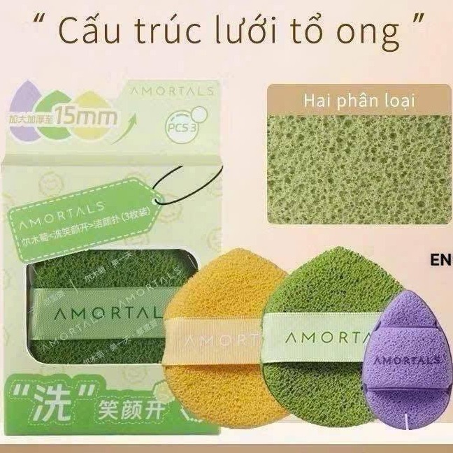 Miếng mút bọt biển rửa mặt Amortals, set mút rửa mặt armortal