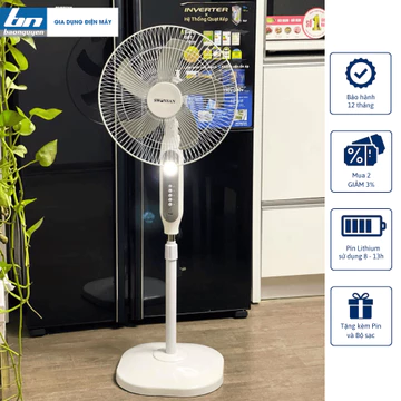 Quạt cây sạc tích điện SWONSAN 12V chính hãng - Quạt đứng tích điện động cơ không chổi than, đèn LED và cổng USB (mã KCT