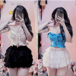 Chân váy ren nữ xếp tầng có quần bảo hộ màu đen trắng dáng xòe cực dễ thương VANISA CT361