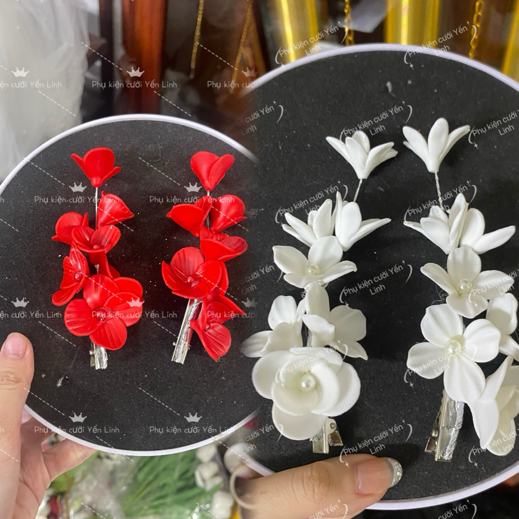 🔥🔥🔥Kẹp cài tóc cô dâu xinh hai màu đỏ và trắng-TH1029|PHUKIENCUOIYENLINH
