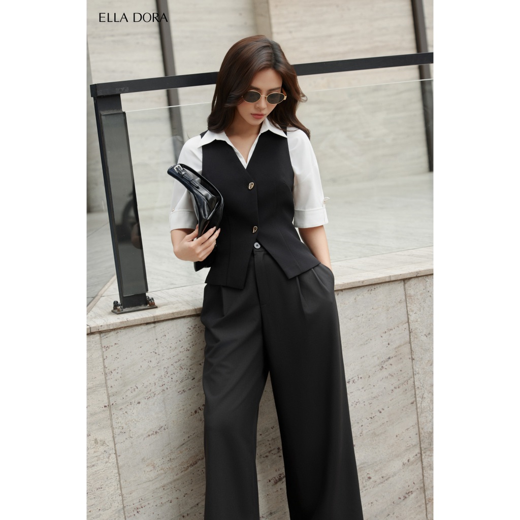 Set công sở nữ ELLA DORA áo gile cúc chéo phối quần âu ống suông form gọn thanh lịch [AK41 + Q37]