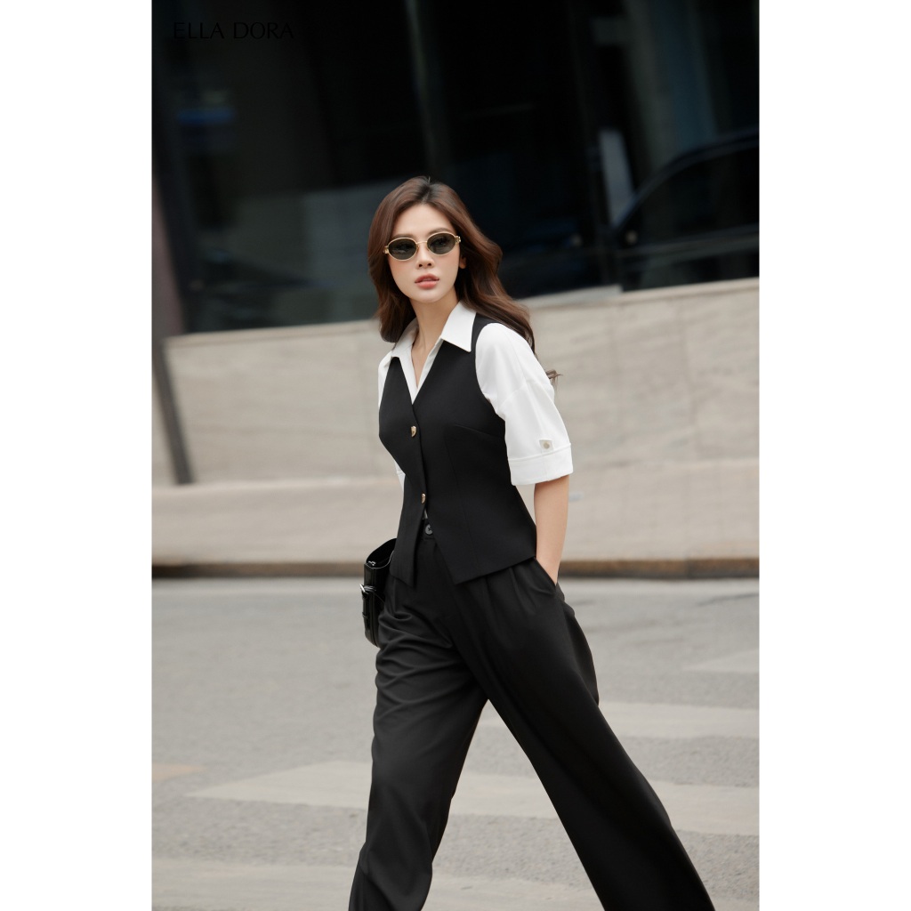 Set công sở nữ ELLA DORA áo gile cúc chéo phối quần âu ống suông form gọn thanh lịch [AK41 + Q37]