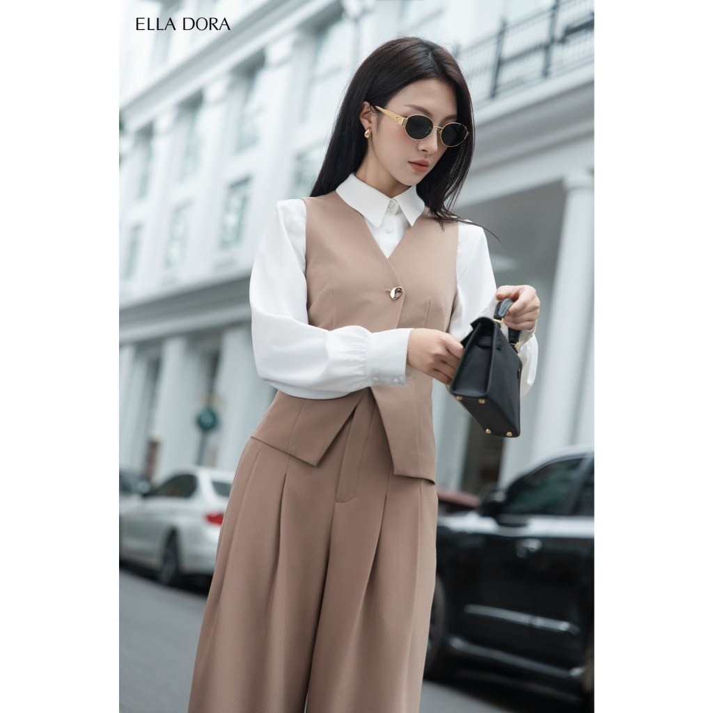 Set công sở nữ ELLA DORA áo gile cúc chéo phối quần âu ống suông form gọn thanh lịch [AK41 + Q37]