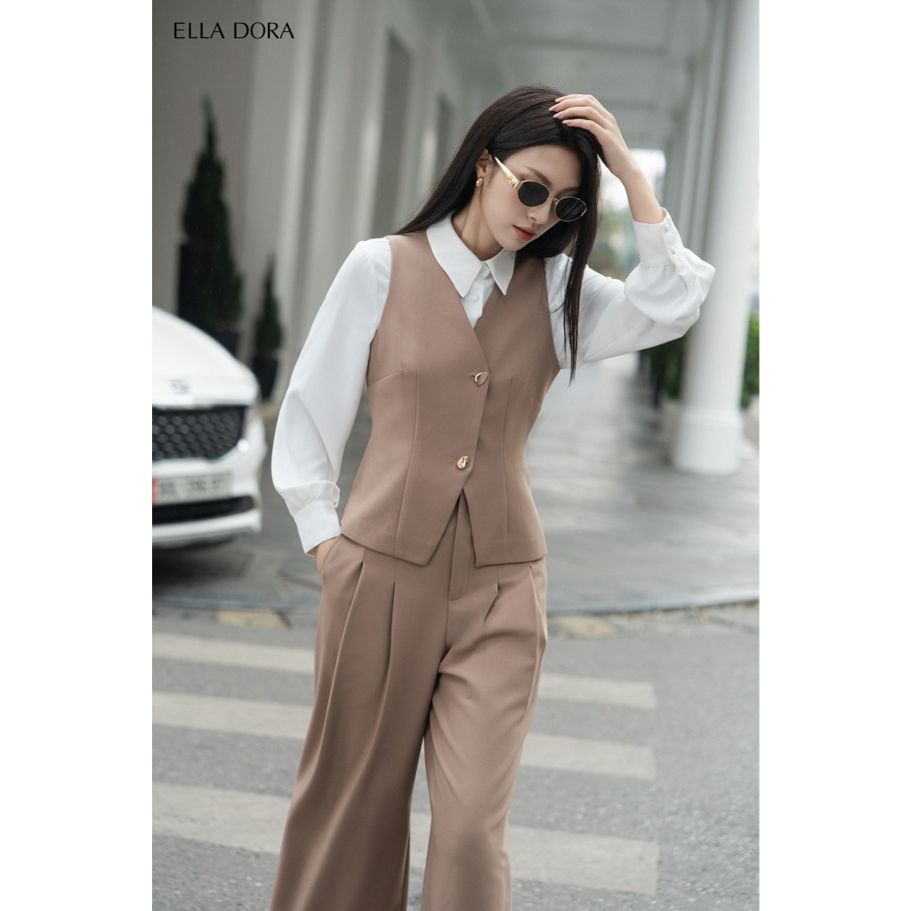 Set công sở nữ ELLA DORA áo gile cúc chéo phối quần âu ống suông form gọn thanh lịch [AK41 + Q37]