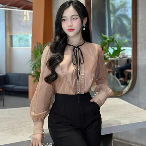 Áo sơ mi nữ tơ cổ bèo pha nơ cổ style hàn quốc A2569 Kymie