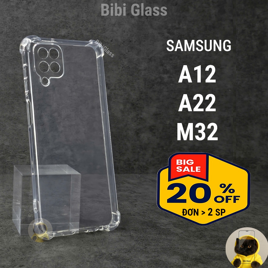 Ốp lưng Samsung A12, A22, M32 4G/5G dẻo trong suốt silicon cao cấp chống sốc có gờ bảo vệ camera