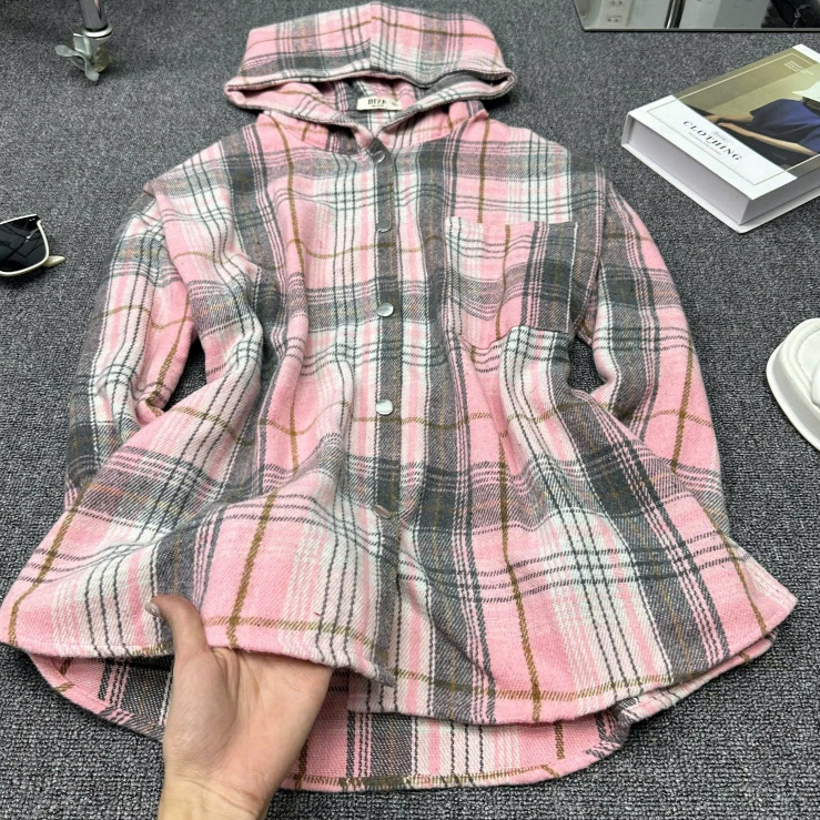 Áo Khoác Chống Nắng Nam Nữ Chất Nỉ Dạ Kẻ Caro Có Nón 2 Lớp ESHOP Áo Sơ Mi Tay Dài Có Mũ Bigsize