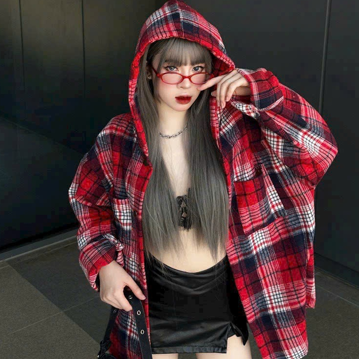Áo Khoác Chống Nắng Nam Nữ Chất Nỉ Dạ Kẻ Caro Có Nón 2 Lớp ESHOP Áo Sơ Mi Tay Dài Có Mũ Bigsize