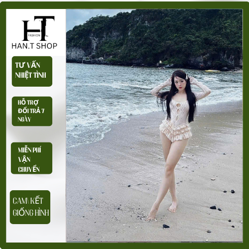 [BKN 921]Đồ bơi đi biển BODYSUIT REN TAY DÀI vuông ôm sát body chân nhún bèo viền xếp tầng xinh xắn nhẹ nhàng cho các