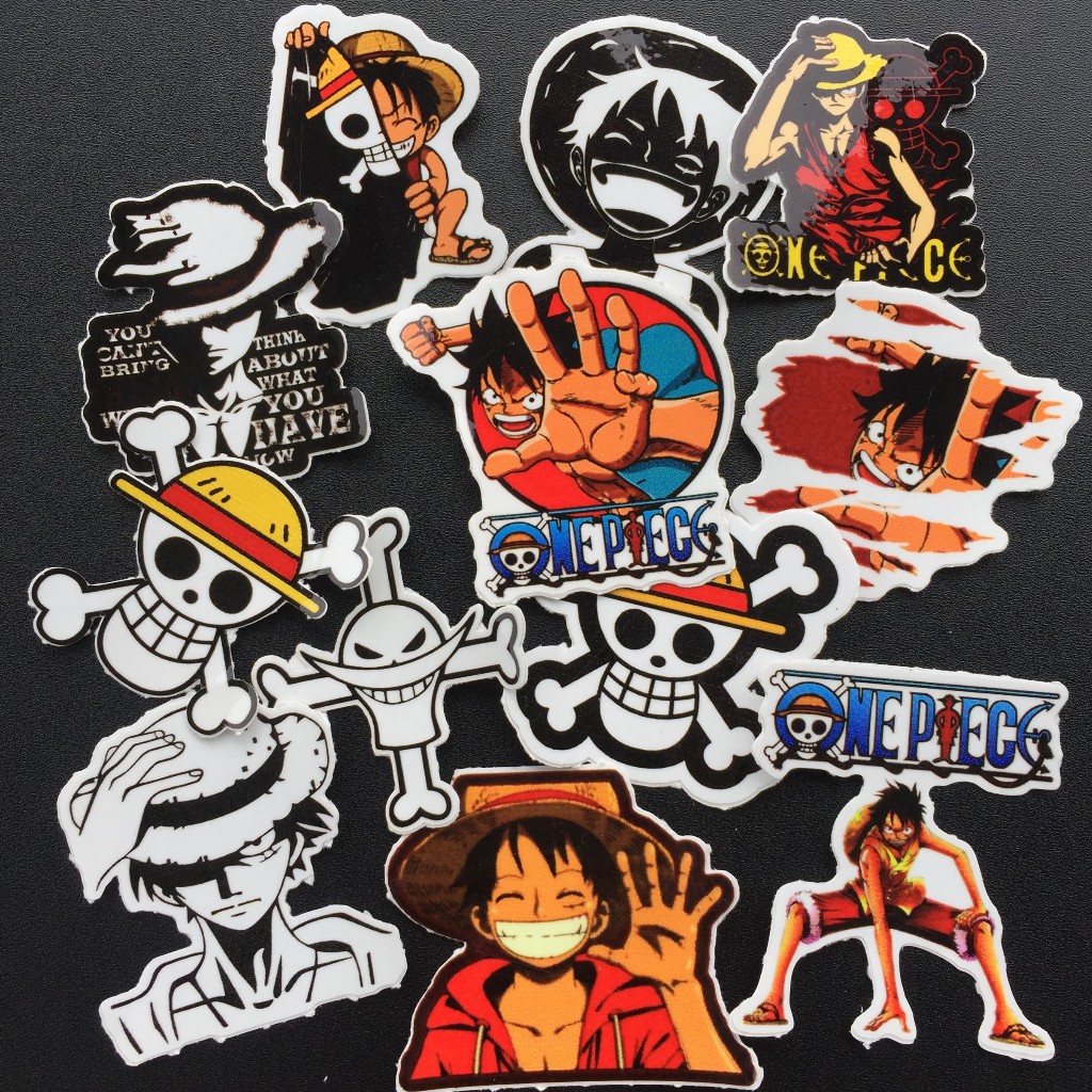 Trọn bộ Monkey D. Luffy 12 hình dán chống nước. Sticker hoạt hình đẹp. Logo theo yêu cầu.