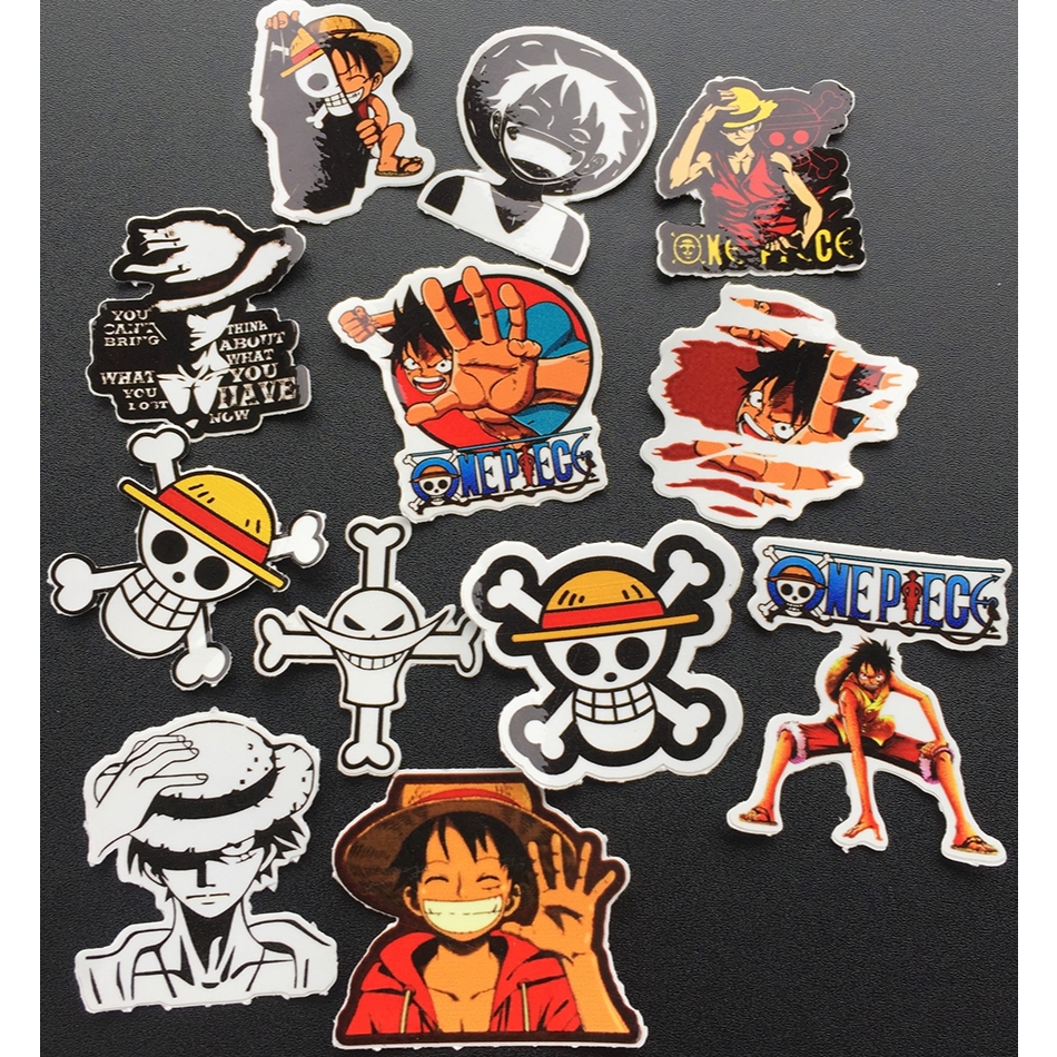Trọn bộ Monkey D. Luffy 12 hình dán chống nước. Sticker hoạt hình đẹp. Logo theo yêu cầu.