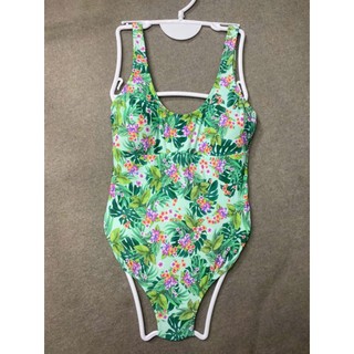 Bikini liền thân cổ tròn khoét lưng họa tiết nhiệt đới form nhỏ dưới 55kg hàng xuất dư ZINGARA