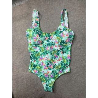 Bikini liền thân cổ tròn khoét lưng họa tiết nhiệt đới form nhỏ dưới 55kg hàng xuất dư ZINGARA
