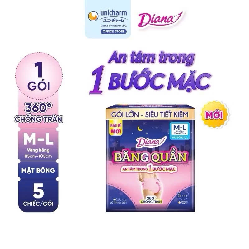 Combo 5 gói Diana Băng Quần Beauty Hip size M-L 5 chiếc/gói