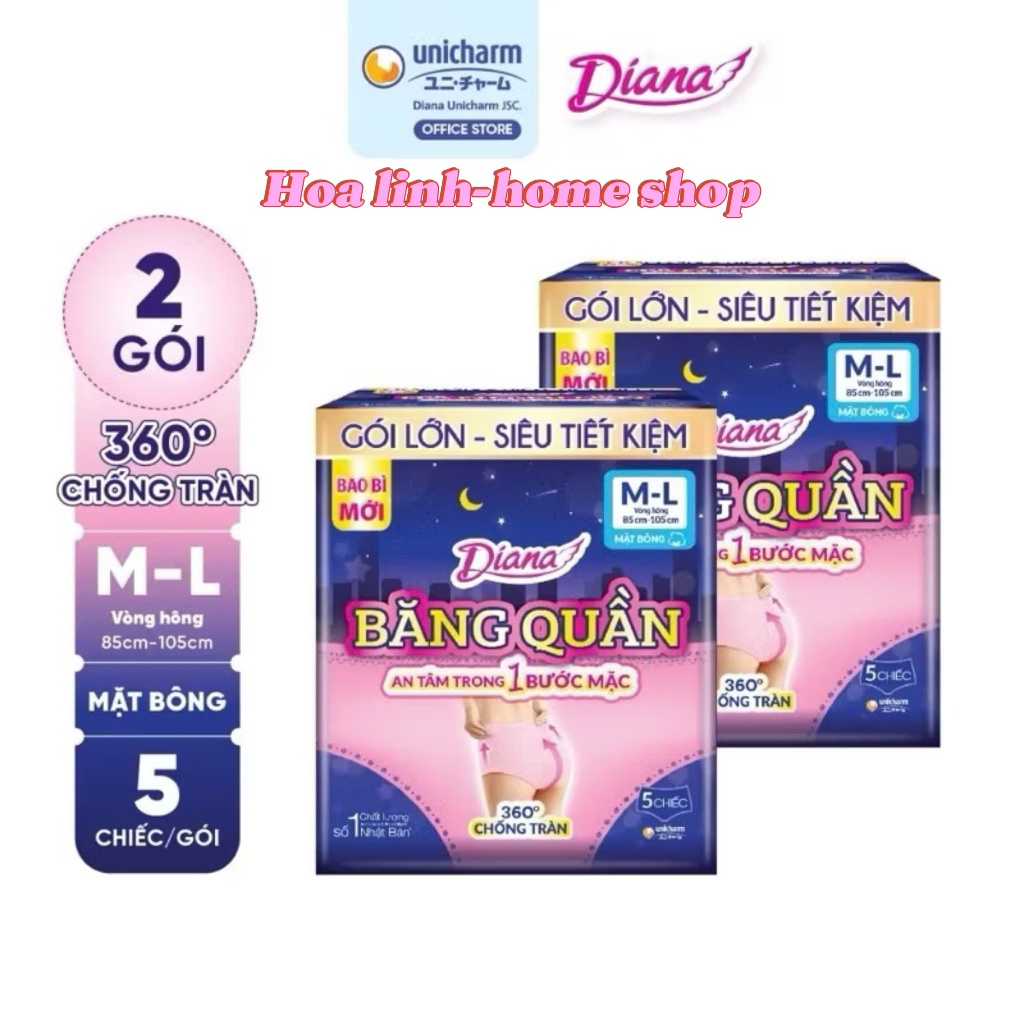 Combo 5 gói Diana Băng Quần Beauty Hip size M-L 5 chiếc/gói
