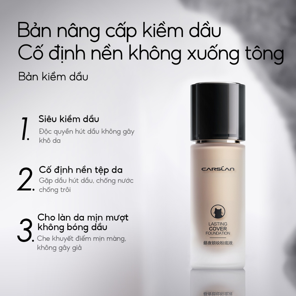 Kem nền CARSLAN 4.0 Dạng lỏng kiềm dầu cấp ẩm che phủ tốt chất mịn lỳ 24h 30g | NHÍM HOUSE