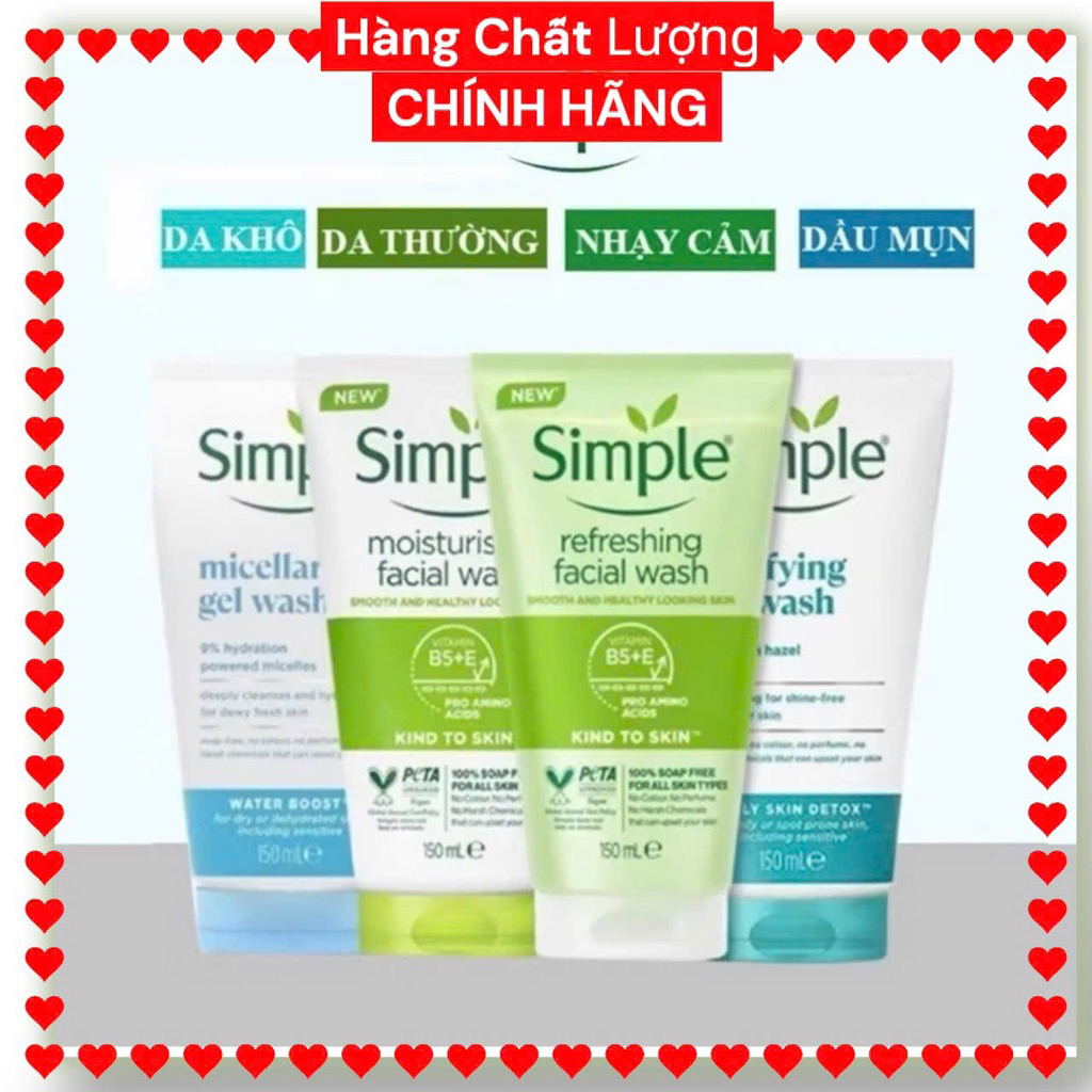 (Chính hãng) Gel sữa Rửa Mặt Simple Cho Da Dầu Mụn Dưỡng Ẩm Da Khô ...