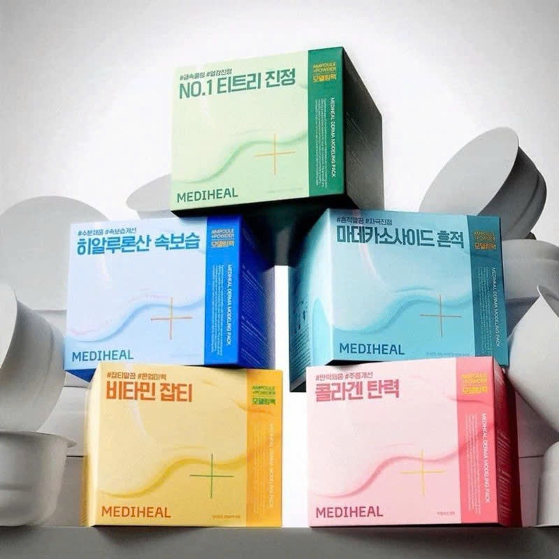 Mặt Nạ Thạch Dẻo Mediheal Ampole Powder TeeTree/Masdecassoside/Vitamin C/Hyaluronate/Collagen Derma Modeling Pack Hộp