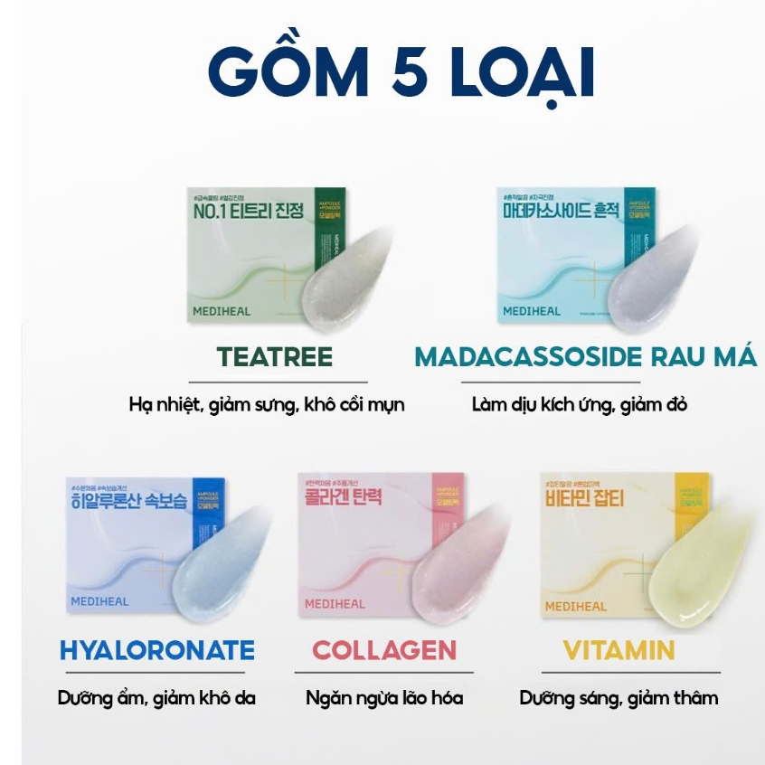 Mặt Nạ Thạch Dẻo Mediheal Ampole Powder TeeTree/Masdecassoside/Vitamin C/Hyaluronate/Collagen Derma Modeling Pack Hộp