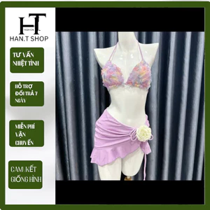 [Ms 067} Bikini ba món CÁNH HOA KHÔ kèm bông cài