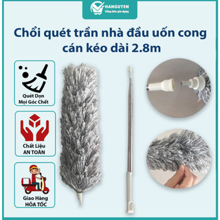 Chổi quét trần nhà đầu uốn cong - cán kéo dài 2.8m, lau bụi trần tiện lợi sạch sâu