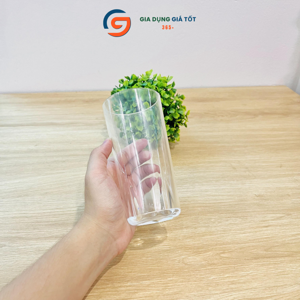 Cốc nhựa trong suốt 330ml dáng cao sọc chìm Song Long - cốc uống nước đẹp, nhẹ, bền