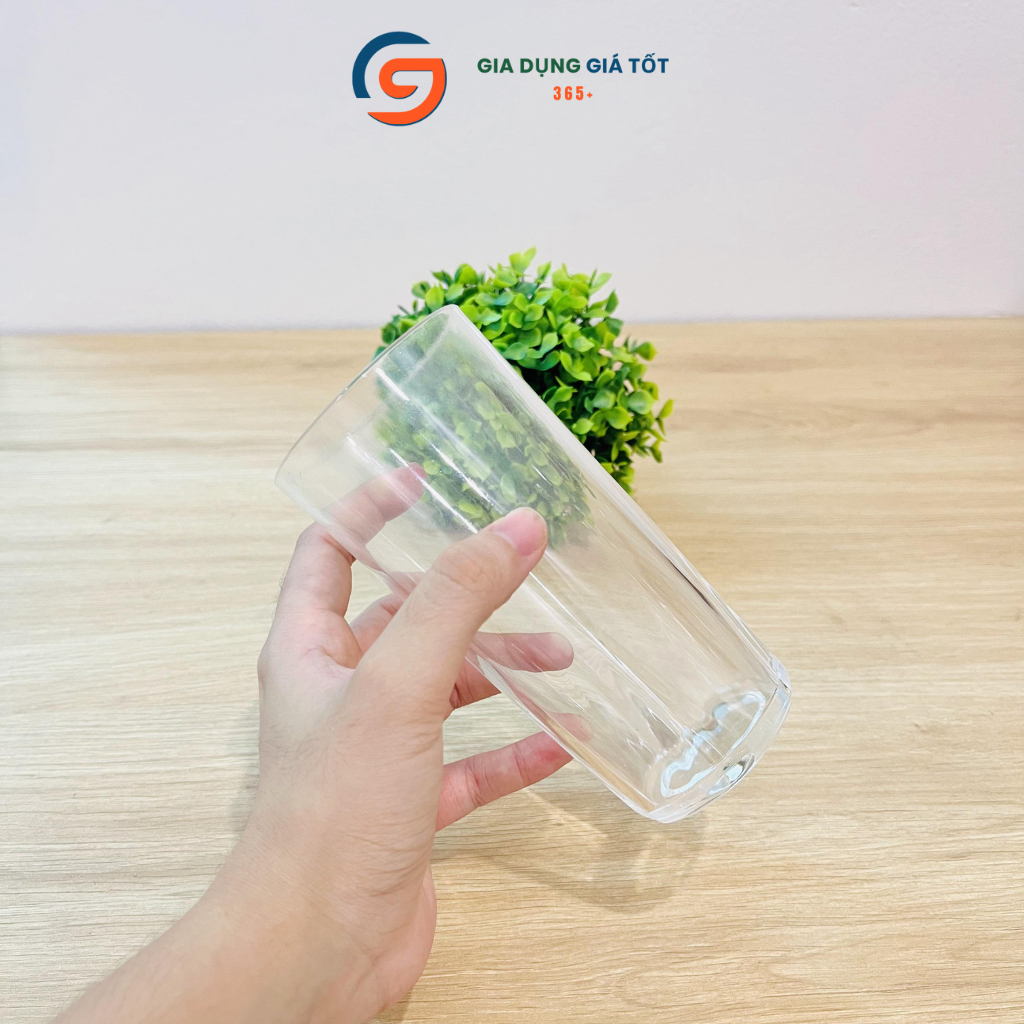 Cốc nhựa trong suốt 330ml dáng cao sọc chìm Song Long - cốc uống nước đẹp, nhẹ, bền