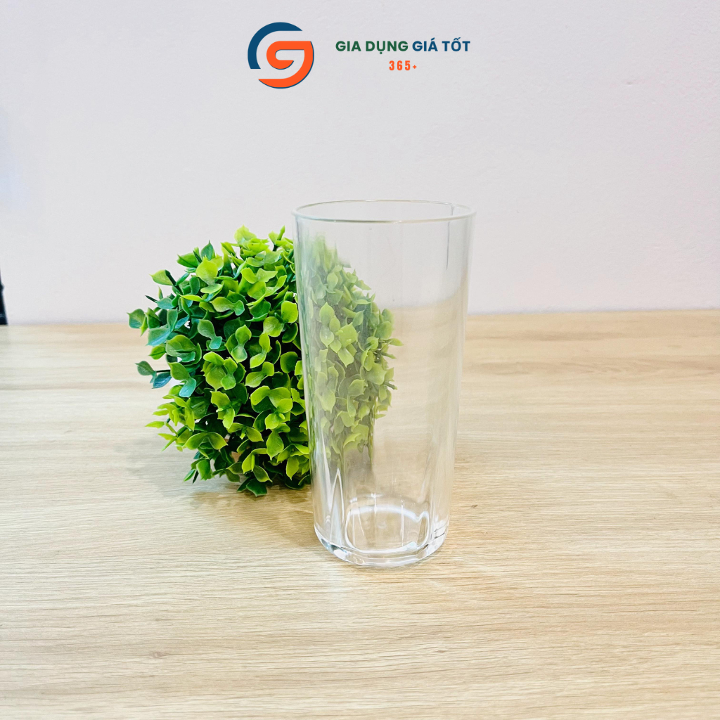 Cốc nhựa trong suốt 330ml dáng cao sọc chìm Song Long - cốc uống nước đẹp, nhẹ, bền
