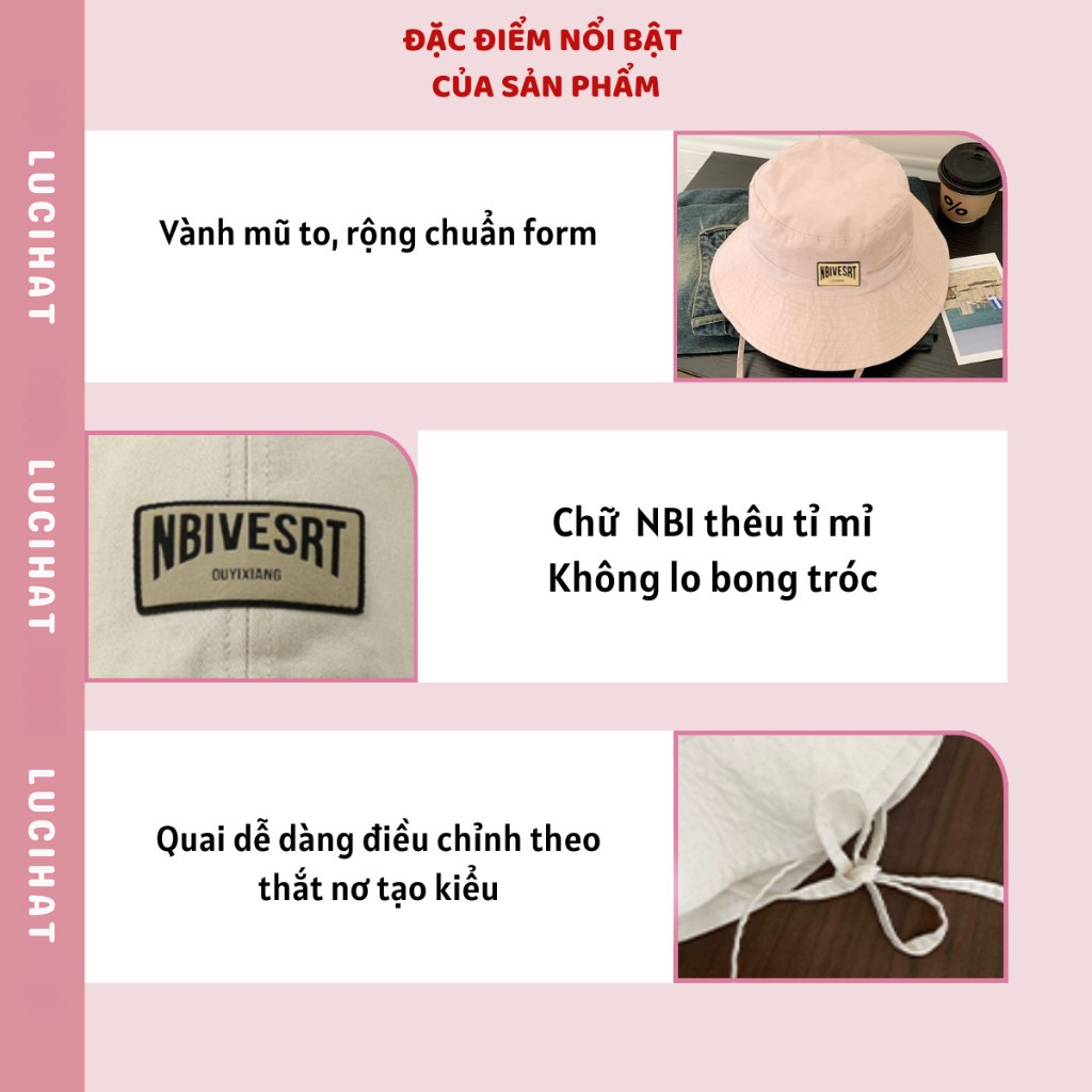 Mũ vành rộng thắt nơ tết tóc, nón tai bèo đi biển chống nắng chất vải KAKI thoáng mát siêu xinh