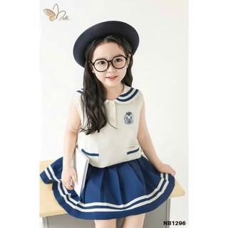 [B&G] Sét váy áo cổ sen kèm chân váy xếp ly cá tính bé đi học đi chơi cho bé gái từ 12-45kg