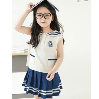 [B&G] Sét váy áo cổ sen kèm chân váy xếp ly cá tính bé đi học đi chơi cho bé gái từ 12-45kg
