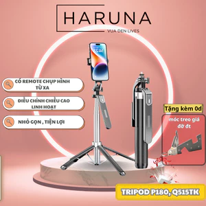 Gậy chụp ảnh 4 chân P180 Q515TK, Gậy Selfie Cầm Tay Tặng Kèm Remote, Chiều Dài Sử Dụng 30-180cm - Chính Hãng
