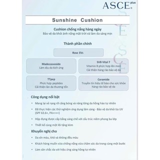 Cushion Chống Nắng ASCE plus Sunshine Cushion Pro–Che Phủ Tự Nhiên,Dưỡng Da Sáng Mịn, SPF50+ PA++++