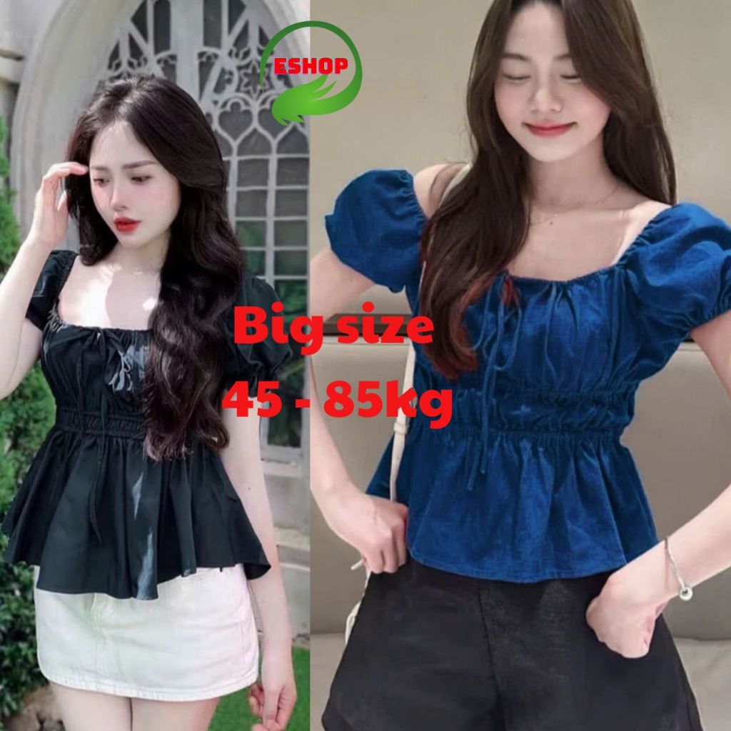 Áo Babydoll Cổ Vuông Chiết Eo Tay Phồng Bigsize 45-85kg Vải Lụa Mềm Mát Cột Nơ Dễ Thương ESHOP MS448