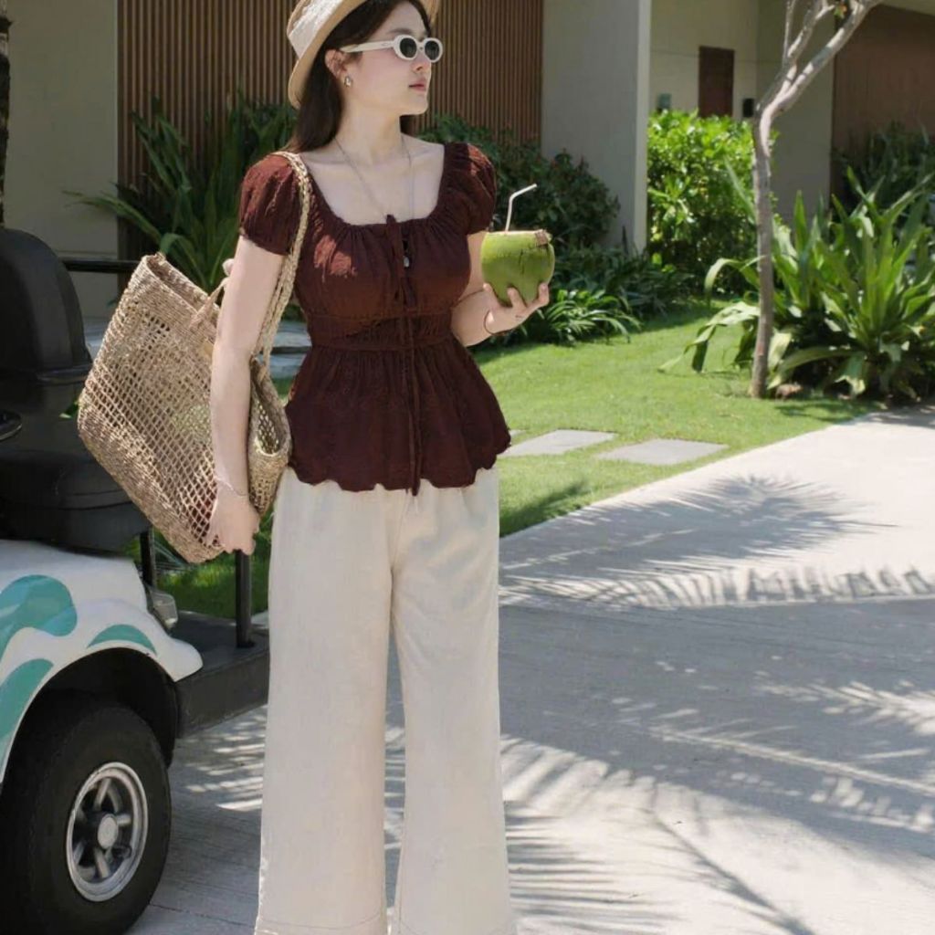 Áo Babydoll Cổ Vuông Chiết Eo Tay Phồng Bigsize 45-85kg Vải Lụa Mềm Mát Cột Nơ Dễ Thương ESHOP MS448